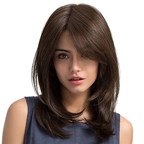 Chavisenty Frauen Haar Perücken Damen Täglich Natürliche Welle Dunkelbraun Seitenabtrennung Synthetisch Keine Spitze Perücken Mit von Chavisenty