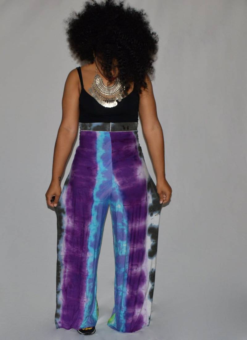 Reversible Multi Color Tie-Dye Hohe Taille Hose Mit Weitem Bein von ChavonShree