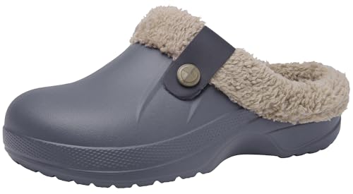 ChayChax Damen Clogs Gefüttert Herren Winter Hausschuhe Wasserdicht Warme Pantoffeln Plüsch Pantoletten Rutschfeste Outdoor Winterschuhe, Grau, 37/38 EU von ChayChax
