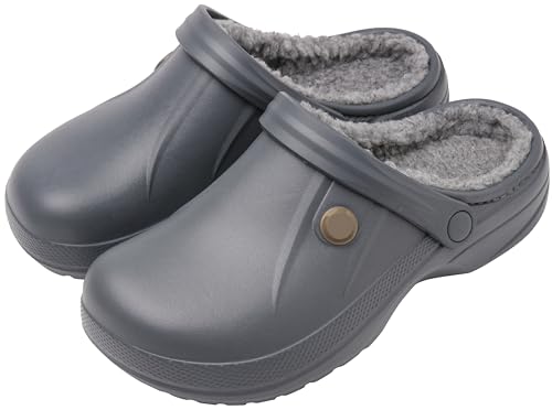 ChayChax Damen Clogs Gefüttert Herren Winter Hausschuhe Wasserdicht Warme Pantoffeln Plüsch Pantoletten rutschfeste Outdoor Winterschuhe, Grau/Grau, 37/38 EU von ChayChax