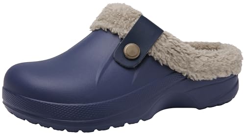 ChayChax Damen Clogs Gefüttert Herren Winter Hausschuhe Wasserdicht Warme Pantoffeln Plüsch Pantoletten Rutschfeste Outdoor Winterschuhe, Marineblau, 39/40 EU von ChayChax