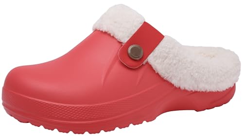 ChayChax Damen Clogs Gefüttert Herren Winter Hausschuhe Wasserdicht Warme Pantoffeln Plüsch Pantoletten rutschfeste Outdoor Winterschuhe, Rot, 42/43 EU von ChayChax