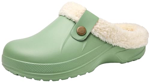 ChayChax Damen Clogs Gefüttert Herren Winter Hausschuhe Wasserdicht Warme Pantoffeln Plüsch Pantoletten rutschfeste Outdoor Winterschuhe, Grün, 39/40 EU von ChayChax