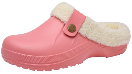 ChayChax Damen Clogs Gefüttert Herren Winter Hausschuhe Wasserdicht Warme Pantoffeln Plüsch Pantoletten rutschfeste Outdoor Winterschuhe, Pink, 37/38 EU von ChayChax