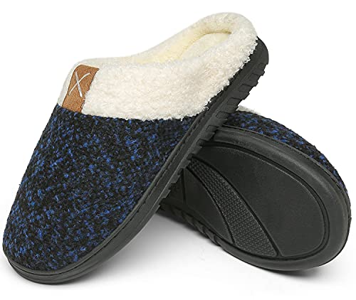 ChayChax Damen Herren Winter Hausschuhe Wärme Memory Foam Baumwolle Home Pantoffeln,Schwarz Blau A,46/47 EU von ChayChax
