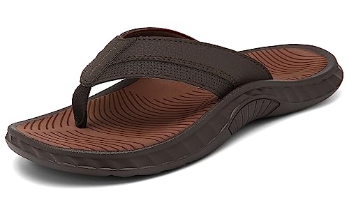 ChayChax Flip Flops Herren Zehentrenner Outdoor Sport Strand Sandalen Sommer Hausschuhe mit Arch Support,Braun,46 EU von ChayChax