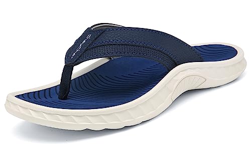 ChayChax Flip Flops Herren Zehentrenner Outdoor Sport Strand Sandalen Sommer Hausschuhe mit Arch Support,Dunkelblau-Weiß,42 EU von ChayChax