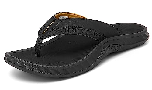 ChayChax Flip Flops Herren Zehentrenner Outdoor Sport Strand Sandalen Sommer Hausschuhe mit Arch Support,Schwarz-Gelb,46 EU von ChayChax