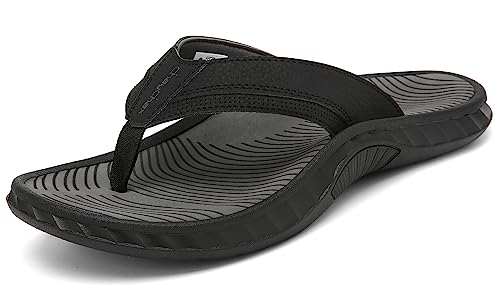 ChayChax Flip Flops Herren Zehentrenner Outdoor Sport Strand Sandalen Sommer Hausschuhe mit Arch Support,Schwarz-Grau,46 EU von ChayChax