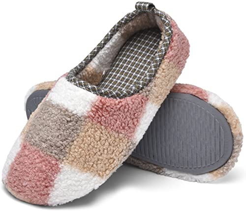 ChayChax Hausschuhe Damen Winter Wärme Pantoffeln Memory Foam Weiche Plüsch Bequeme Baumwolleschuhe,Gitter Rosa,EU 36-37(SS)(235 mm) von ChayChax