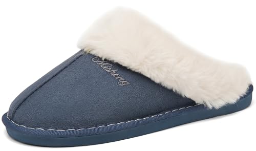 ChayChax Herren Damen Winter Hausschuhe Warme Flauschige Plüsch Pantoffeln Memory Foam rutschfest, Marine Blau, 44/45 EU = Hersteller 46/47 von ChayChax