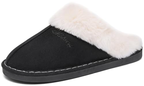 ChayChax Herren Damen Winter Hausschuhe Warme Flauschige Plüsch Pantoffeln Memory Foam rutschfest, Schwarz, 44/45 EU = Hersteller 46/47 von ChayChax