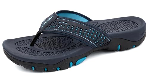 ChayChax Herren Zehentrenner Flip Flops Outdoor Sport Strand Sandalen Sommer Hausschuhe Badelatschen mit rutschfest Gummisohle,Blau,48 EU von ChayChax