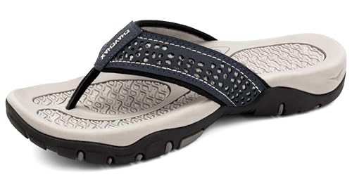 ChayChax Herren Zehentrenner Flip Flops Outdoor Sport Strand Sandalen Sommer Hausschuhe Badelatschen mit rutschfest Gummisohle,Dunkel Blau,42 EU von ChayChax