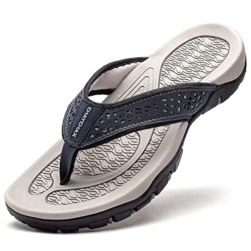 ChayChax Herren Zehentrenner Flip Flops Outdoor Sport Strand Sandalen Sommer Hausschuhe Badelatschen mit Rutschfest Gummisohle,Dunkel Blau,46 EU von ChayChax