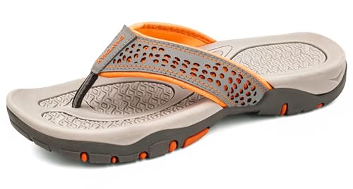 ChayChax Herren Zehentrenner Flip Flops Outdoor Sport Strand Sandalen Sommer Hausschuhe Badelatschen mit rutschfest Gummisohle,Grau Orange,43 EU von ChayChax