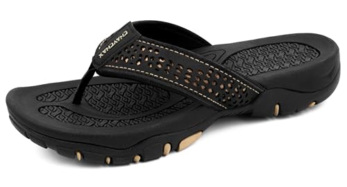 ChayChax Herren Zehentrenner Flip Flops Outdoor Sport Strand Sandalen Sommer Hausschuhe Badelatschen mit rutschfest Gummisohle,Schwarz,45 EU von ChayChax