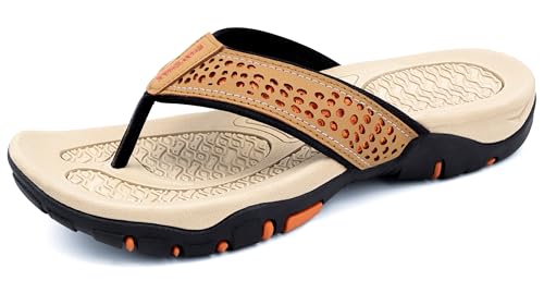 ChayChax Herren Zehentrenner Flip Flops Outdoor Sport Strand Sandalen Sommer Hausschuhe Badelatschen mit rutschfest Gummisohle,Khaki,46 EU von ChayChax