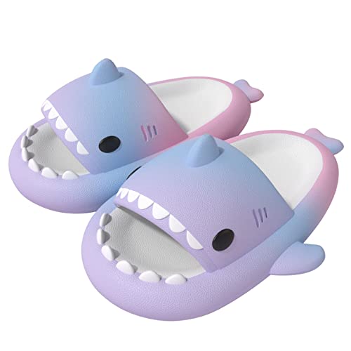 ChayChax Jungen Mädchen Cloud Shark Slides rutschfeste Neuheit Offene Zehen Sandalen Extrem Bequem Gepolsterte Dicke Sohle Niedliche Cartoon Dusche Hausschuhe Indoor & Outdoor, Regenbogen, 8-9 Little von ChayChax