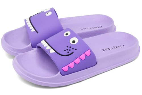 ChayChax Kinder Pantoletten Sommer Hausschuhe Leicht Badeschuhe Badepantolette Offener Zeh Strand Sandalen Bequeme Badeschlappen,Violett,26/27 EU=Hersteller 27 von ChayChax