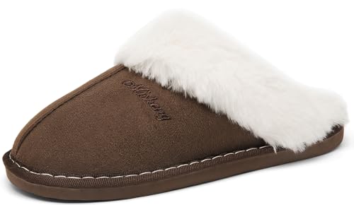 ChayChax Herren Damen Winter Hausschuhe Warme Flauschige Plüsch Pantoffeln Memory Foam rutschfest, Coffee, 38/39 EU = Hersteller 40/41 von ChayChax