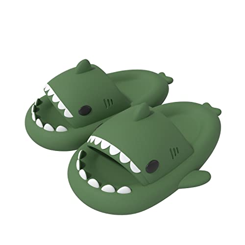 ChayChax Shark Sildes Slippers Damen Herren Kinder Hai Badelatschen Sommer Hausschuhe Badeschlappen rutschfeste Dusch Badeschuhe Strand Sandalen, DunkelGrün,30/31 EU von ChayChax