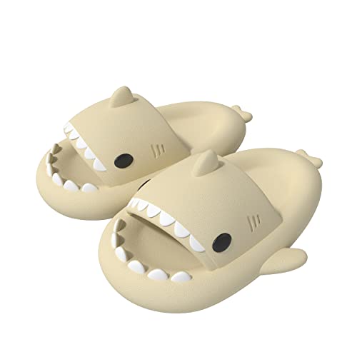 ChayChax Shark Sildes Slippers Damen Herren Kinder Hai Badelatschen Sommer Hausschuhe Badeschlappen rutschfeste Dusch Badeschuhe Strand Sandalen,Beige,38/39 EU von ChayChax