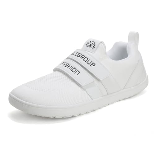 ChayChax Unisex Breite Barfußschuhe Herren Damen Barfussschuhe Minimalistische Leichtgewicht Turnschuhe Atmungsaktiv Barfuss Laufschuhe mit Zero-Drop Solhe und Klettverschluss,Weiß,39 EU von ChayChax