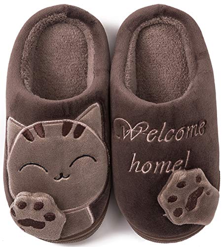 ChayChax Winter Baumwolle Hausschuhe Kinder Herren Damen Warme Plüsch Pantoffeln Weiche Bequeme, Braun, 37/38 EU = Hersteller 38/39 von ChayChax