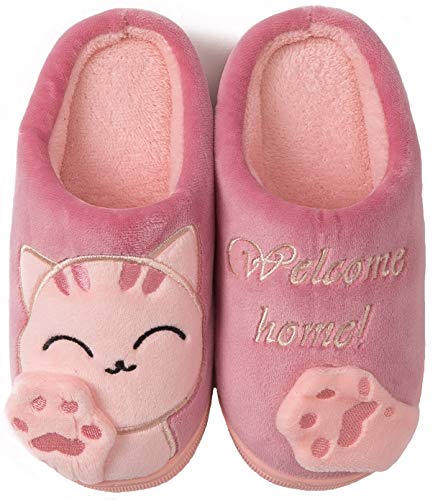 ChayChax Winter Baumwolle Hausschuhe Kinder Herren Damen Warme Plüsch Pantoffeln Weiche Bequeme, Pink, 35/36 EU = Hersteller 36/37 von ChayChax