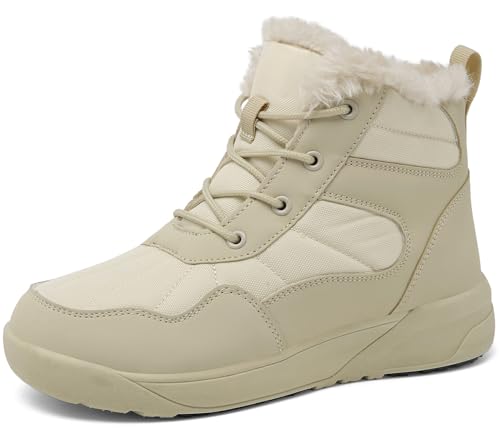 ChayChax Winterstiefel Damen Winterschuhe Wasserdicht Warm Gefütterte Schneestiefel Rutschfeste Stiefeletten Kurzschaft Stiefel Winter Outdoor,Beige,38 EU von ChayChax