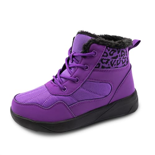 ChayChax Winterstiefel Damen Winterschuhe Wasserdicht Warm Gefütterte Schneestiefel Rutschfeste Stiefeletten Kurzschaft Stiefel Winter Outdoor,Violett Leopard,38 EU von ChayChax