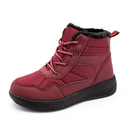 ChayChax Winterstiefel Damen Winterschuhe Wasserdicht Warm Gefütterte Schneestiefel Rutschfeste Stiefeletten Kurzschaft Stiefel Winter Outdoor,Weinrot,39 EU von ChayChax