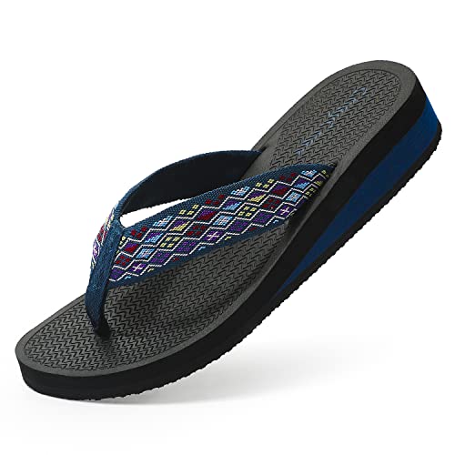 ChayChax Zehentrenner Damen Bequem Flip Flops Sommer Pantoletten Plateau Pantoffeln Rutschfest Badelatschen, Tiefes Blau, 42 EU von ChayChax