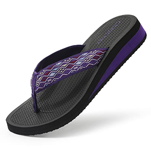 ChayChax Zehentrenner Damen Bequem Flip Flops Sommer Pantoletten Plateau Pantoffeln Rutschfest Badelatschen, Violett, 39 EU von ChayChax