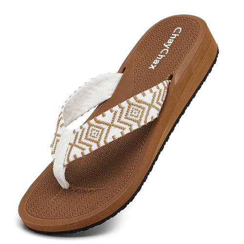 ChayChax Zehentrenner Damen Bequem Flip Flops Sommer Pantoletten Plateau Pantoffeln Rutschfest Badelatschen,Weiß,38 EU von ChayChax