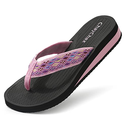 ChayChax Zehentrenner Damen Bequem Flip Flops Sommer Pantoletten Plateau Pantoffeln Rutschfest Badelatschen, Rosa, 42 EU von ChayChax