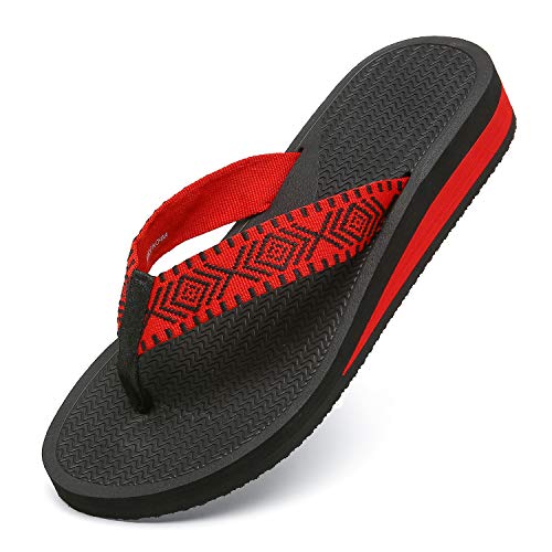 ChayChax Zehentrenner Damen Bequem Flip Flops Sommer Pantoletten Plateau Pantoffeln Rutschfest Badelatschen, Rot, 42 EU von ChayChax