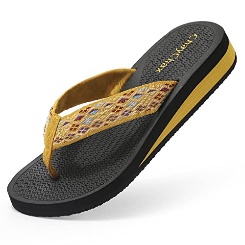 ChayChax Zehentrenner Damen Bequem Flip Flops Sommer Pantoletten Plateau Pantoffeln rutschfest Badelatschen, Golden, 38 EU von ChayChax