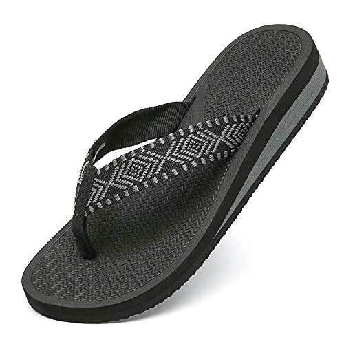 ChayChax Zehentrenner Damen Bequem Flip Flops Sommer Pantoletten Plateau Pantoffeln Rutschfest Badelatschen, Grau, 37 EU von ChayChax