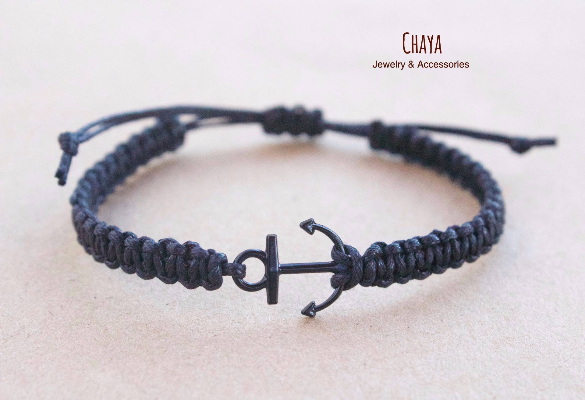 Schwarzes Anker Makramee Armband - Sommerlicher Schmuck Mit Verstellbarer Passform Schwarzes Anker Makramee Armband - Sommerlicher Schmuck Mit Verstellbarer Passform von ChayaAccessories