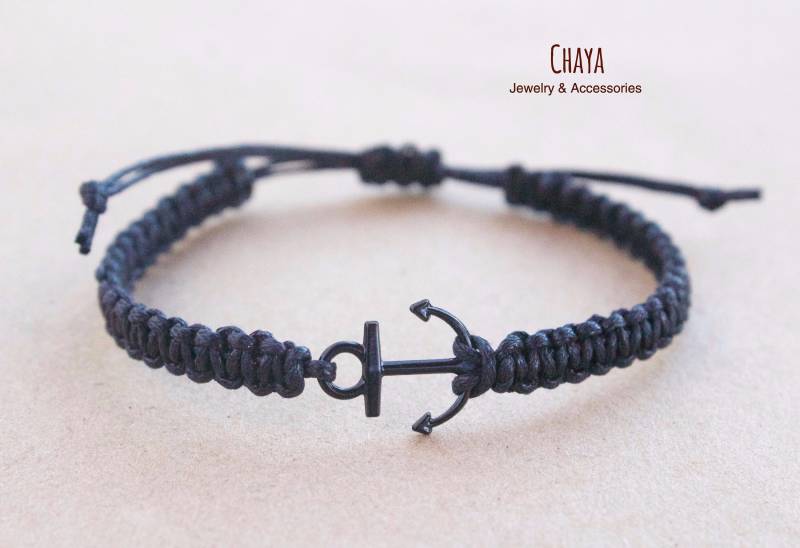 Schwarzes Anker Makramee Armband - Sommerlicher Schmuck Mit Verstellbarer Passform Schwarzes Anker Makramee Armband - Sommerlicher Schmuck Mit Verstellbarer Passform von ChayaAccessories