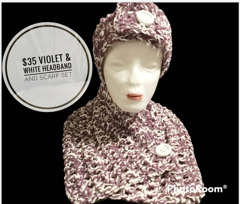 Lila Und Weiß Gehäkeltes Stirnband Rindstuch von ChaysCrochet