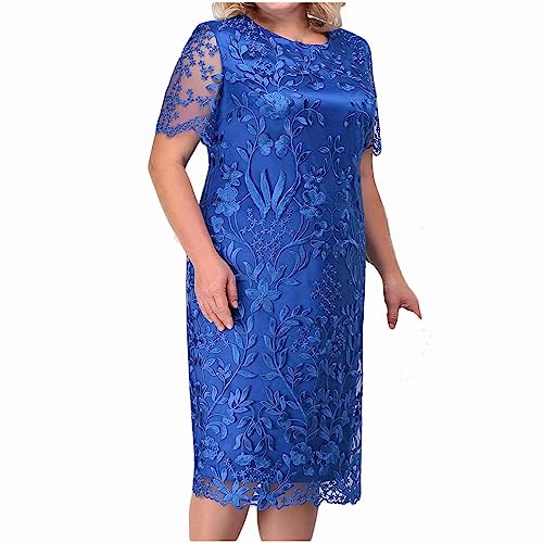 Chdirnely Abendkleid in Übergröße, kurzärmeliges Spitzenkleid, Hochzeitsgastkleider für Damen, Cocktail-Party-Kleid, Kostüm, formelles Kleid, Bleistiftkleid, blau, XXXXXL von Chdirnely