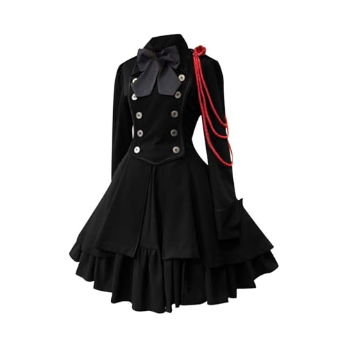 Chdirnely Damen Mittelalter Kleid Rundhals Langarm Gothic Kleider Renaissance Mittelalter Kostüm Cosplay Outfits Viktorianische Faschingskleider Übergröße Abendkleider, Schwarz , 46 von Chdirnely