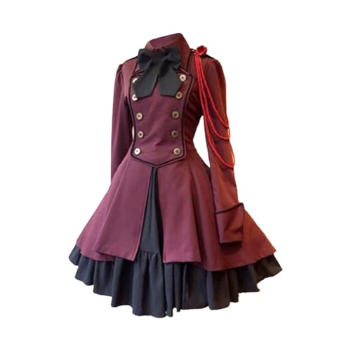 Chdirnely Damen Mittelalter Kleid Rundhals Langarm Gothic Kleider Renaissance Mittelalter Kostüm Cosplay Outfits Viktorianische Faschingskleider Übergröße Abendkleider, rot, 38 von Chdirnely