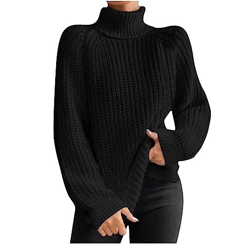 Chdirnely Damen Pullover Mode Bluse Top Damen Rollkragenpullover Langarm Strickbluse Tunika Tops Oversized Strickwaren für Winter Kaltes Wetter, A1black, L von Chdirnely