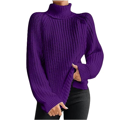 Chdirnely Damen Pullover Mode Bluse Top Damen Rollkragenpullover Langarm Strickbluse Tunika Tops Oversized Strickwaren für Winter Kaltes Wetter, A2purple, S von Chdirnely