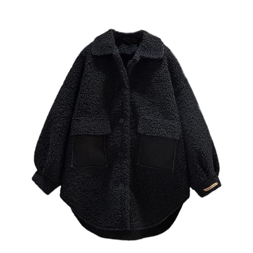Chdirnely Frauen Winter Mantel Fleece Jacke Plus Größe Casual Langarm Oberbekleidung Übergroße Mantel Herbst Kleidung Outfits Winddicht Trenchcoat Warme Jacke UK, Schwarz , 52 von Chdirnely