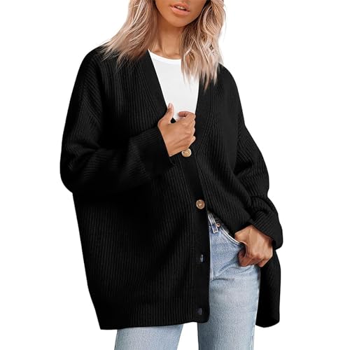 Chdirnely Pullover für Damen, modisch, lässig, lockere Vorderseite, Cardigan, Damen, Übergröße, langärmelig, übergroß, warme Jacken für Arbeit, Büro, Streetwear, A1Black, 42 von Chdirnely